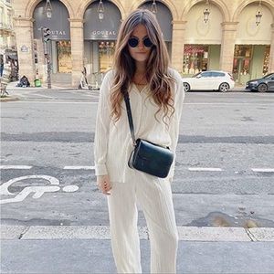 - Pleated 2 Piece Outfits for Women Long Sleeve Oversized Button Down Shirt SET